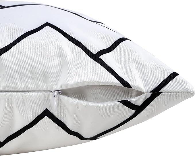 Adabana Set of 4 Outdoor Waterproof Pillow Covers 18x18 White | Modern Geometric Throw Pillows Cover Decorative Boho Pillow Covers for Patio, Garden, Porch