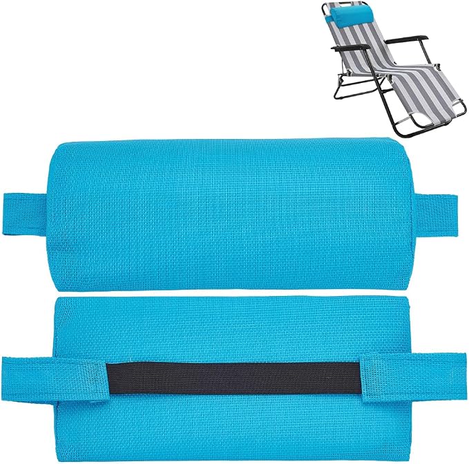 BENECREAT 2Pcs Outdoor Chaise Lounge Head Pillow, Outdoor Patio Pillows with Adjustable Strap for Patio Chair Recliner Head Support, Blue