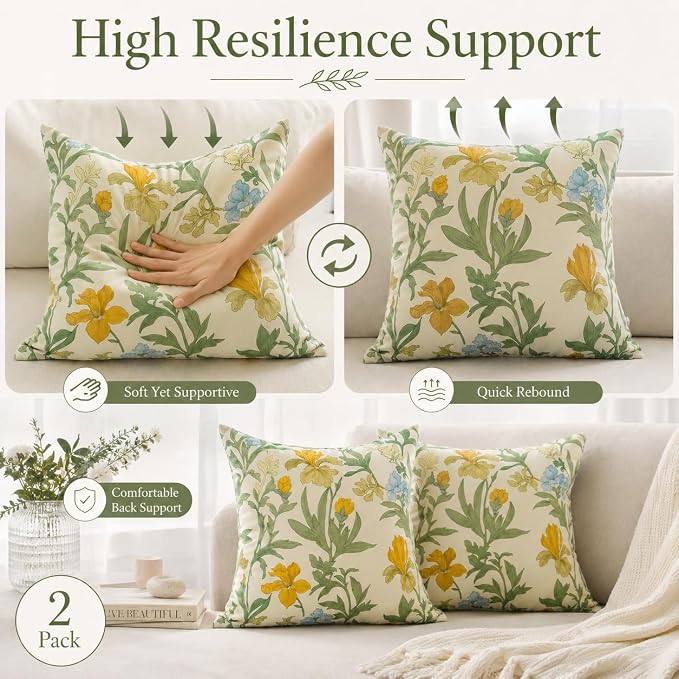 Outdoor Throw Pillows 18×18 Inch Pack of 2 Waterproof Decorative Patio Pillows with Inserts, Square Pillows for Garden Couch Sofa and Patio Furniture
