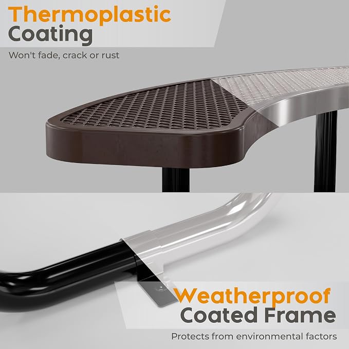 Round Metal Picnic Tables for Kids for Outdoors with Umbrella Hole, Adjustable Seats for School, Park, Playground (Brown, 38 in, Kids, Expanded Steel)