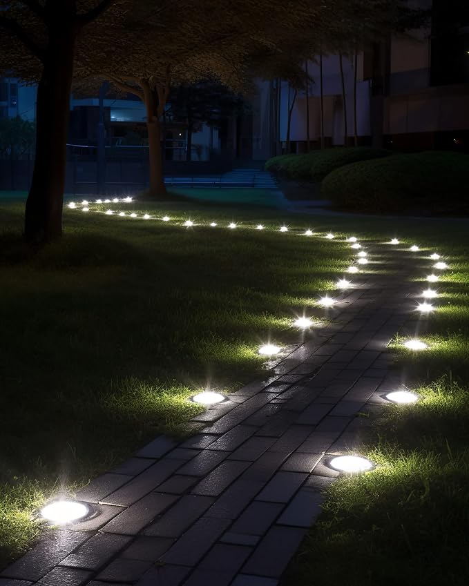 Biling Solar Ground Lights Outdoor Bright Waterproof 12 Pack White | Flat 12 LEDs Solar Lights Outdoor Longevity, Easy To Assemble and Use, for Yard Walkway Garden Driveway