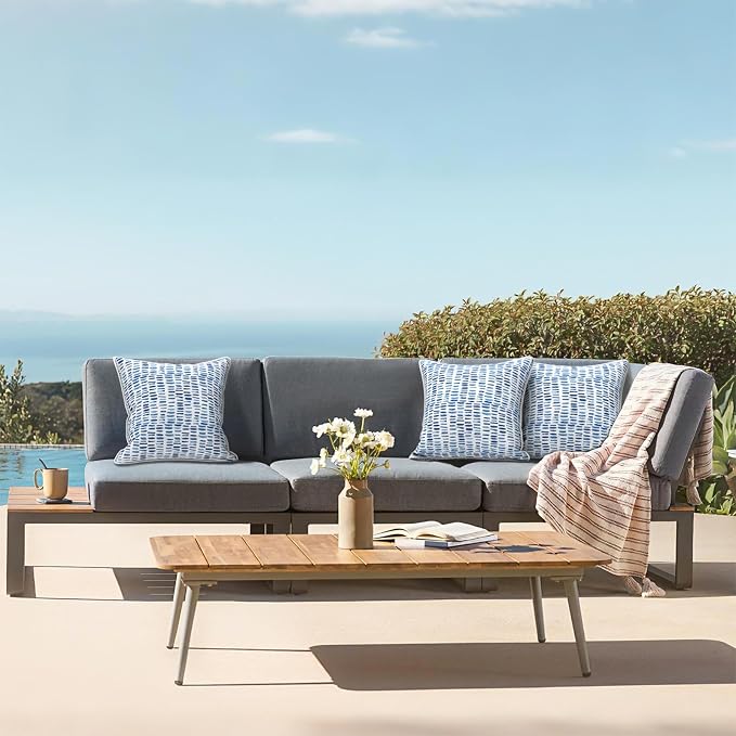 LVTXIII Set of 2 Patio Throw Pillows Waterproof 18"x18" Fade Resistant Outdoor Throw Pillows with Inserts, Fluffy Decorative Garden Toss Pillow Cushions for Home Patio Coach Sofa Use, Pebble Blue