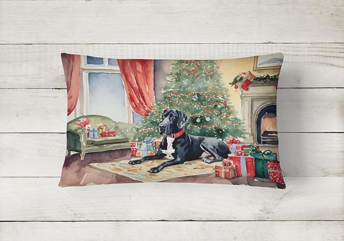 Caroline's Treasures DAC2669PW1216 Great Dane Cozy Christmas Throw Pillow Machine Washable, Indoor Outdoor Decorative Pillow for Couch, Bed or Patio, 12HX16W