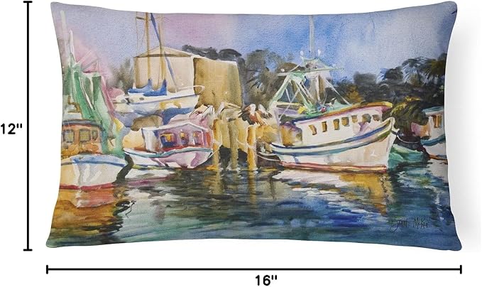 Caroline's Treasures JMK1079PW1216 Shrimp Boat Warehouse Canvas Fabric Decorative Pillow Machine Washable, Indoor Outdoor Decorative Pillow for Couch, Bed or Patio, 12HX16W