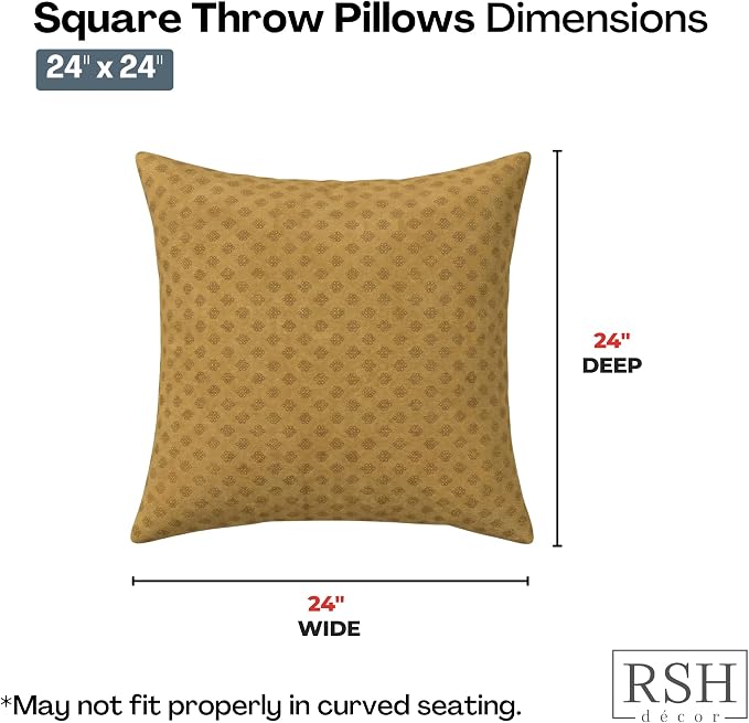 RSH DECOR: Sunbrella Square Throw Pillows Set of 2 | 24" x 24" | Water and Fade-Resistant Performance Fabric | Outdoor Pillow Covers with Down-Alternative Inserts | Made in USA (Trinket Teak)