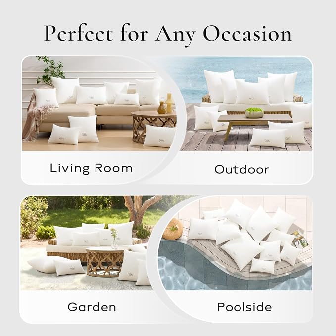 Ashler Outdoor Lumbar Pillows, 12x20 Pillow Inserts Set of 2 | Water Resistant, Hypoallergenic, Decorative for Garden, Sham Square Pillow Insert, Waterproof for Sofa Couch