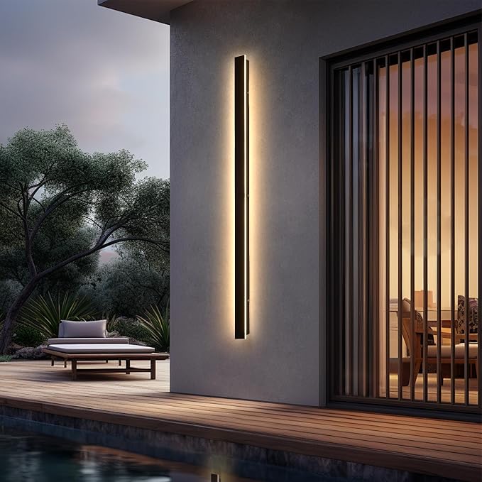 71inch Modern Outdoor Wall Light, IP65 Waterproof Front Door Lights Black Outdoor Wall Sconce, 3000K Acrylic Exterior Lighting Fixtures Wall Mount, LED Long Outside Lights for House Patio
