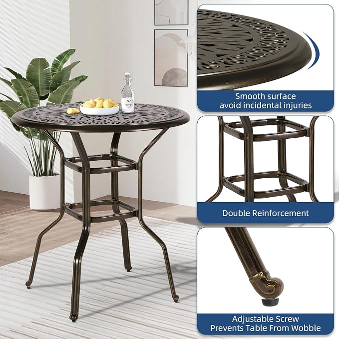 Outdoor Cast Aluminum Bar Table, 35.4" Patio Bar Height Table with 2" Umbrella Hole, All Weather High Top Bistro Round Dining Table for Outside Deck Porch Balcony Poolside, Dark Bronze