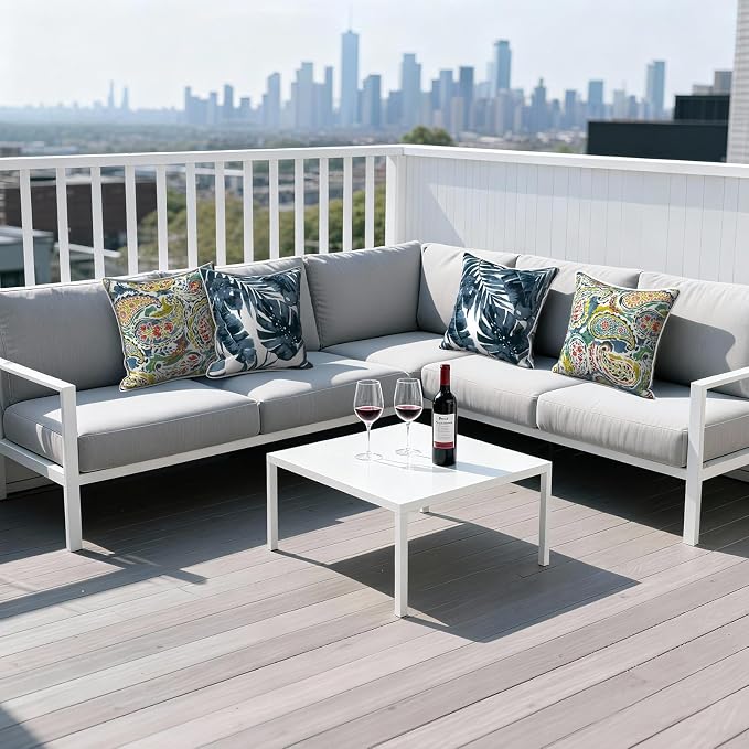 Outdoor Throw Pillows Inners, Fade Resistant Patio Furniture Square Pillows with Piping Set of 2 for Patio Furniture, 18x18 Inch, Paradise Paisley