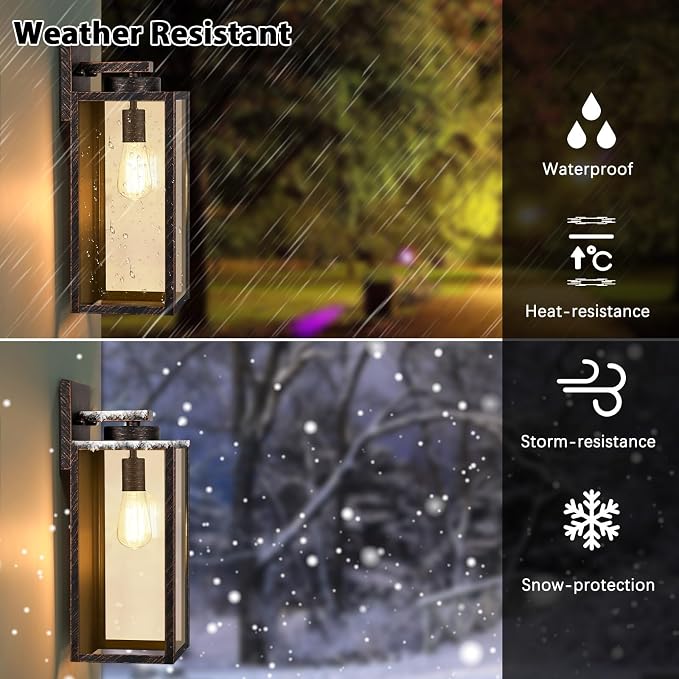 BesLowe 15’’ Large Outdoor Wall Lights, Porch Lights Distressed Brown | Waterproof Metal Construction, Rust-resistant, Quick & Easy Installation, Clear Glass Shades & Standard E26 Socket
