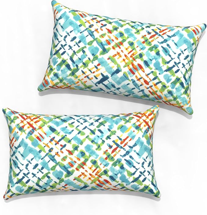 Outdoor Lumbar Pillow Covers 12”x20”, Rectangle Throw Pillow Covers for Patio Furniture, Decorative Lumbar Cushion Case for Garden Balcony Couch Office Chair, Pack of 2,Acapa Opal Geometric