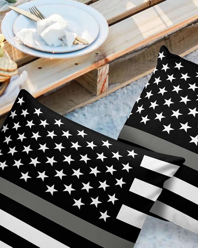Outdoor Waterproof Pillow Covers Set of 2, Thin Gray Line Law Enforcement Correctional Corrections Guards Officers Patio Throw Pillow Covers, Decorative Cushion Case for Sofa Furniture, 16x16 Inch