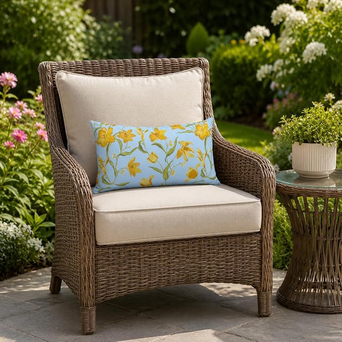 Pack of 2 Patio Lumbar Pillows 12"x20" | Fade Resistant Outdoor Waterproof Lumbar Pillow with Inners Decorative Garden Lumbar Cushions for Home Patio Terrace Sofa