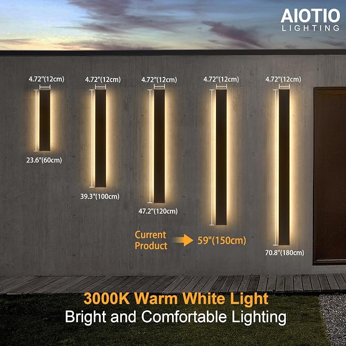 59in Modern Outdoor Lights,Upgraded 4.72in Wide Exterior Light Fixtures Wall Mount,IP65 Waterproof 3000K Black Modern Porch Lights Wall Sconce,LED Long Linear Outside Lighting for Garage,Corridor