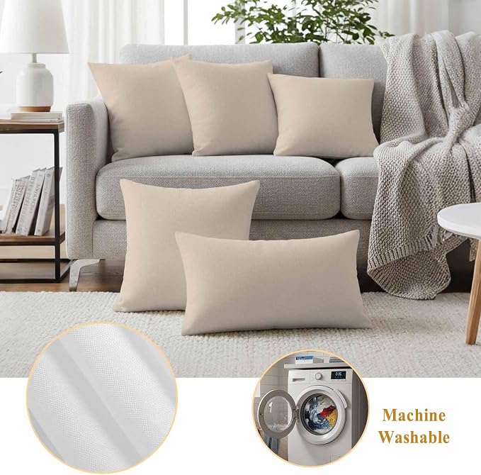 Outdoor Pillow Covers 24 x 24 Inches, Beige Pure Color Waterproof Throw Pillow Cover Set of 2, Aesthetics Contemporary Modern Decorative Square Cushion Covers for Patio/Couch/Garden
