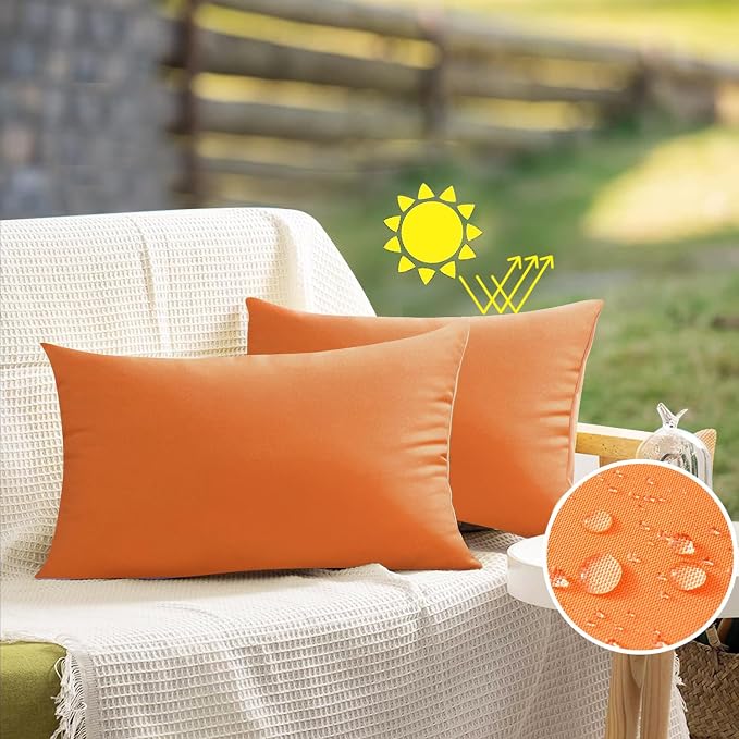 VAKADO Pumpkin Fall Waterproof Outdoor Throw Pillow Covers 12x20 Set of 2 | Fade Resistant, All-Weather Durability. Warm Harvest Hue For Porch, Patio & Garden. Machine Washable, Hidden Zipper.