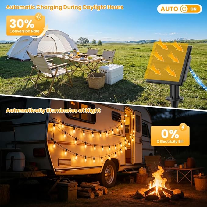 31FT Solar String Lights Outdoor Waterproof IP65 with USB-Charging , Solar Powered LED Patio Lights with 15+1 Shatterproof ST38 Edison Bulbs, Hanging Lights for Outside Backyard Garden Bistro Gazebo