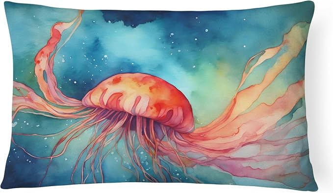 Caroline's Treasures DAC2788PW1216 Jellyfish Throw Pillow Machine Washable, Indoor Outdoor Decorative Pillow for Couch, Bed or Patio, 12HX16W