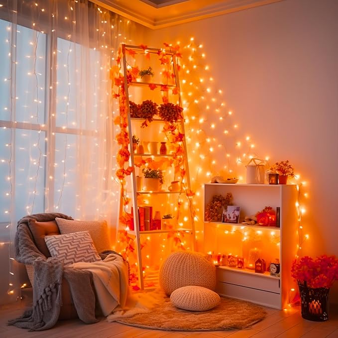 JMEXSUSS 163FT 8 Modes 500 LED Orange Halloween Lights Outdoor with Remote | Orange Halloween Light Indoor Clear Wire, Outdoor Waterproof Fall Lights Plug in for Thanksgiving Room Porch Christmas