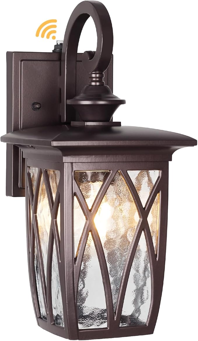 Dusk to Dawn Outdoor Wall Light Fixtures,18'' Outdoor Porch Sconces Lighting , Waterproof Wall Lanterns with E26 Sockets & Water Ripple Glass, Modern Oil Rubbed Bronze Outside Lights for Patio, Garage