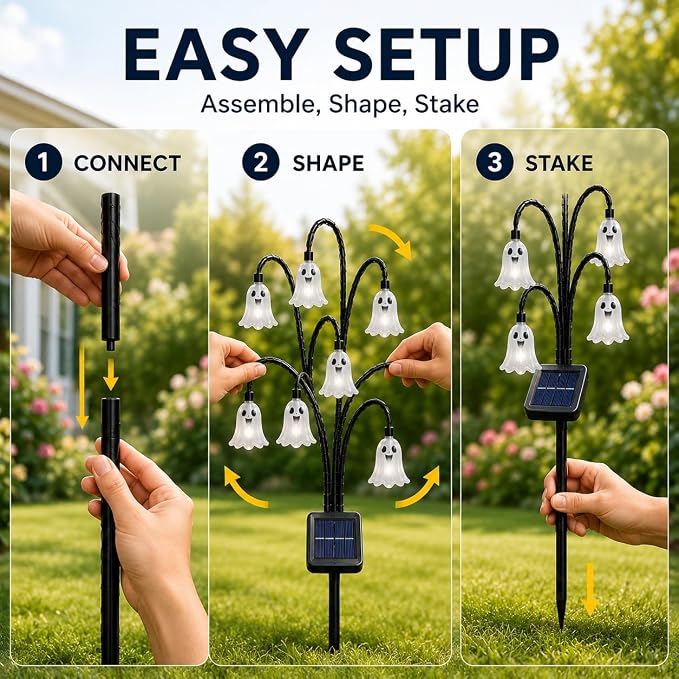 Halloween Solar Tree Stump Light, Glowing Ghost Garden Stake Lantern for Outdoor ，Style A