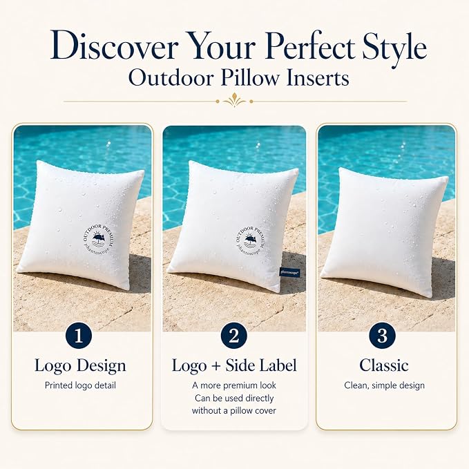 Phantoscope 18x18 Outdoor Pillow Inserts - Pack of 4 Waterproof Outdoor Throw Pillows with Webbing, Square Couch Cushion Sham Stuffer for Patio and Porch Furniture