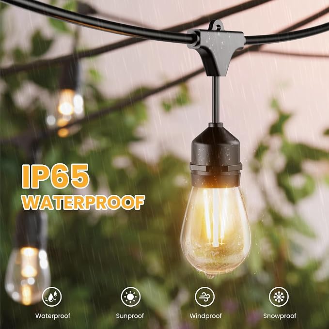 Svater 144 FT Outdoor String Lights 2W LED Outside Edison Waterproof ETL | Patio Light for Outside with 48 Antique S14 Bulbs, IP65 Hanging Bistro Cafe Market , Dimmable 2700K (48*3)