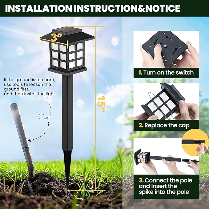 GIGALUMI Solar Lights Outdoor Waterproof 10 Pack, LED Garden Decor | Warm White LED Solar Garden Lights Outdoor Decor, 8 Hours of Landscape Lighting for Garden