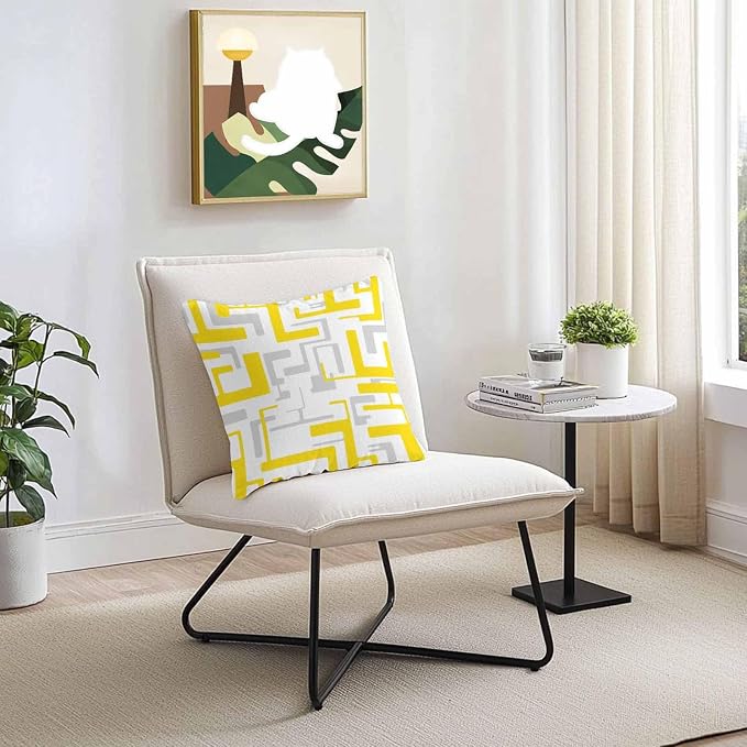 Geometric Outdoor Pillow Shams Set of 2, Decorative Pillowcases Cushion Case, Soft Throw Pillow Covers Waterproof Pillow Case 16x16 Inch, Abstract Lines Yellow Gray Modern Art