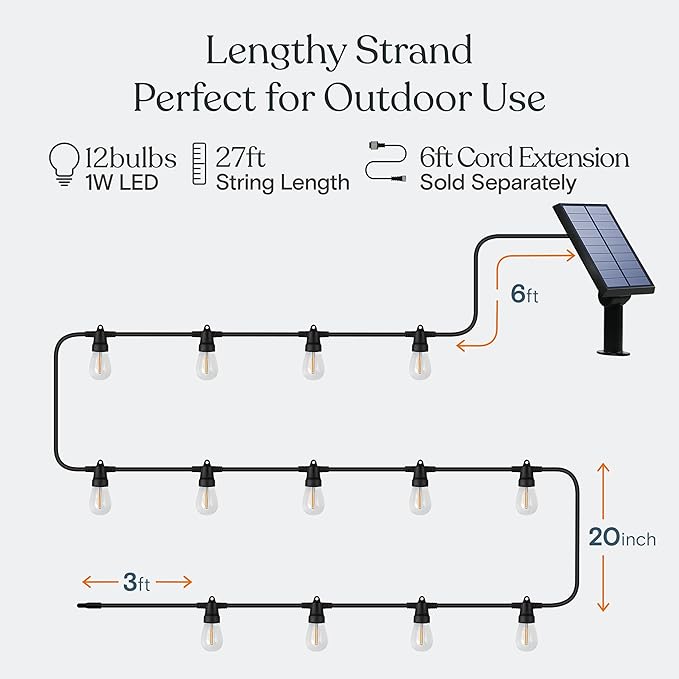 Brightech Ambience Pro Solar String Lights, Commercial Grade 27 ft