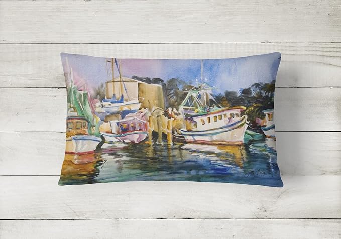 Caroline's Treasures JMK1079PW1216 Shrimp Boat Warehouse Canvas Fabric Decorative Pillow Machine Washable, Indoor Outdoor Decorative Pillow for Couch, Bed or Patio, 12HX16W