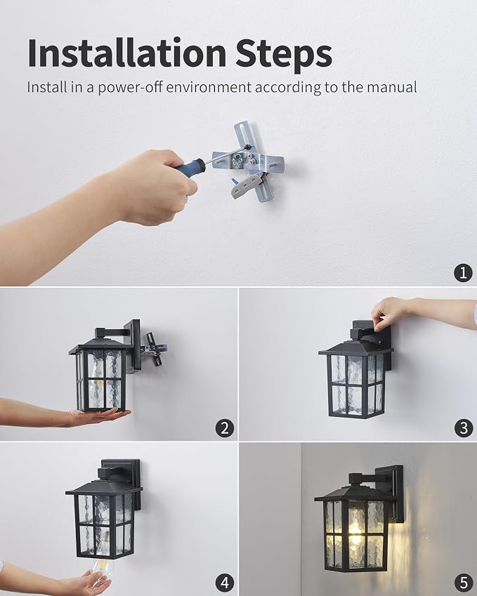 KDG Black Outdoor Waterproof Modern Patio Wall Light Fixtures Set of 2 | E26 Socket Exterior Lanterns & Sconce with Tempered Glass, Wall Mounted Lamps for Home, Front Door, Garden, Garage, Porch