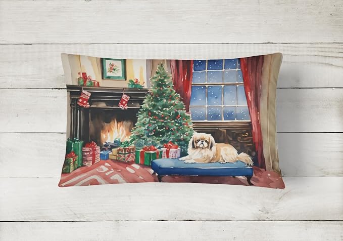 Caroline's Treasures DAC2720PW1216 Pekingese Cozy Christmas Throw Pillow Machine Washable, Indoor Outdoor Decorative Pillow for Couch, Bed or Patio, 12HX16W