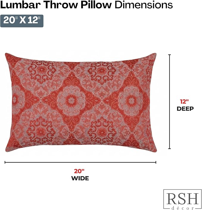 RSH DECOR: Designer Select Outdura Lumbar Throw Pillows Set of 2 | 20" x 12" | Water and Fade-Resistant Performance Fabric | Indoor Outdoor Accent Pillows | Made in USA (Ayorline Flamin)
