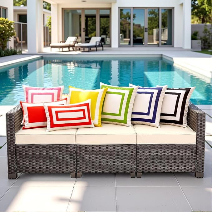 JOJOGOGO 12x20 Apple Green Outdoor Lumbar Pillow Covers Waterproof & Sunproof Set of 2, White and Green Outdoor Decorative Lumbar Pillows for Patio Furniture and Porch Decor(Without Inserts)