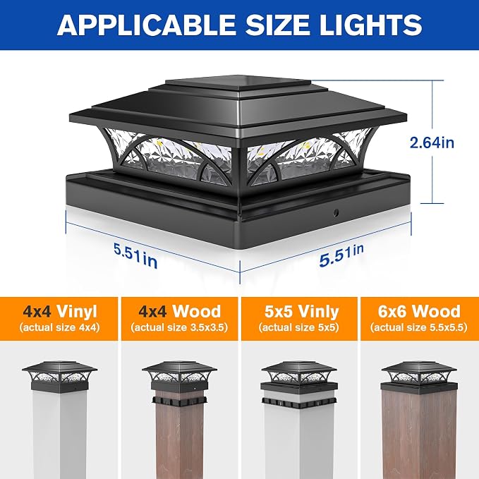 APONUO Solar Post Cap Lights 12 Pack - 4x4 5x5 6x6 Fence Post Lights, Auto On/Off, Waterproof IP64, 2-Mode (Warm/Cool White), Deck Patio Yard Solar Light for Wood & Vinyl Posts, Black