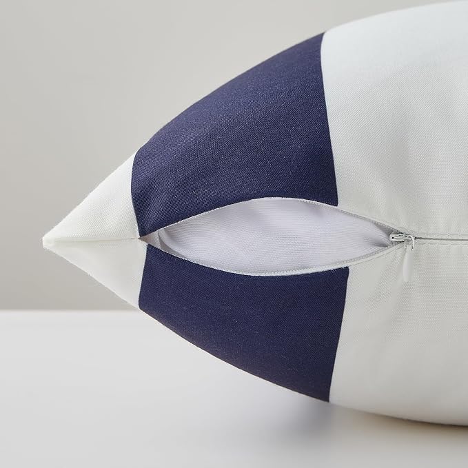 Allorry Outdoor Pillow Covers 18x18 Navy Blue Striped Outdoor Decor 007D18 | Striped Pillow Covers|for Spring Summer Outdoor Waterproof Garden Patio Furniture Sofa Bed Home Decor