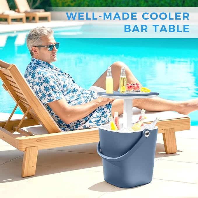 Outdoor Cool Bar Table Portable Cooler Side Table with Handle, Bottle Opener & Lift Top Lid,3-in-1 Cocktail Coffee Table Sturdy,Waterproof & UV Resistant Indoor Outdoor Use(Black)