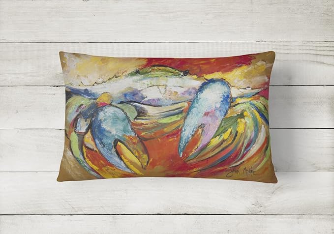 Caroline's Treasures JMK1109PW1216 Blue Crab Canvas Fabric Decorative Pillow Machine Washable, Indoor Outdoor Decorative Pillow for Couch, Bed or Patio, 12HX16W