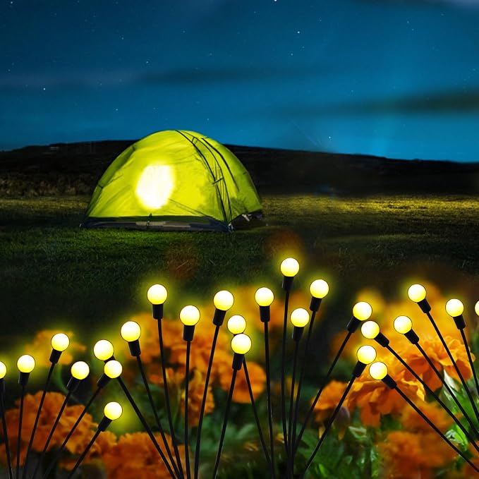 Solar Garden Lights Outdoor, 2 Pack 16 LED Solar Firefly Lights Waterproof, Sway by Wind, Swaying Light for Yard Patio Backyard Garden Planter Flower Bed Pathway Outdoor Decoration (Warm White)