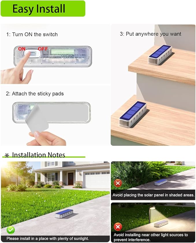 DetarZinLED Blue Solar Lights for Outside 2 Pack, 12 LEDs 2-Sided Illumination Solar Dock Lights Outdoor IP68 Waterproof, Auto On/Off Solar Deck Lights for Steps,Stairs,Driveway,Pathway,Sidewalk,Porch