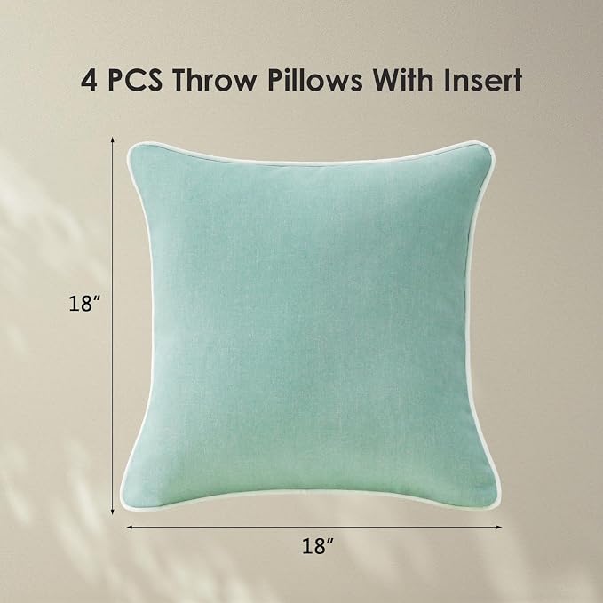 Unimatta Decorative Outdoor Water Repellent Throw Pillows with Inserts, Set of 4, 18" x18" Pillows for Patio, Backyard, Bed, Couch, and Patio Furniture, Aqua Green