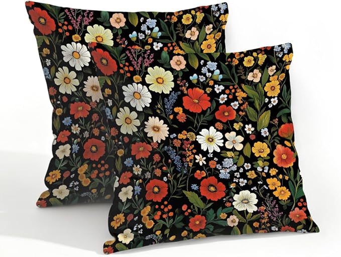 20x20 Inch Outdoor Pillow Covers Set of 2 Waterproof Throw Pillow Covers Decorative Couch Cushion Covers Boho Wild Flowers Plant Square Pillowcases Protectors for Patio Garden Sofa