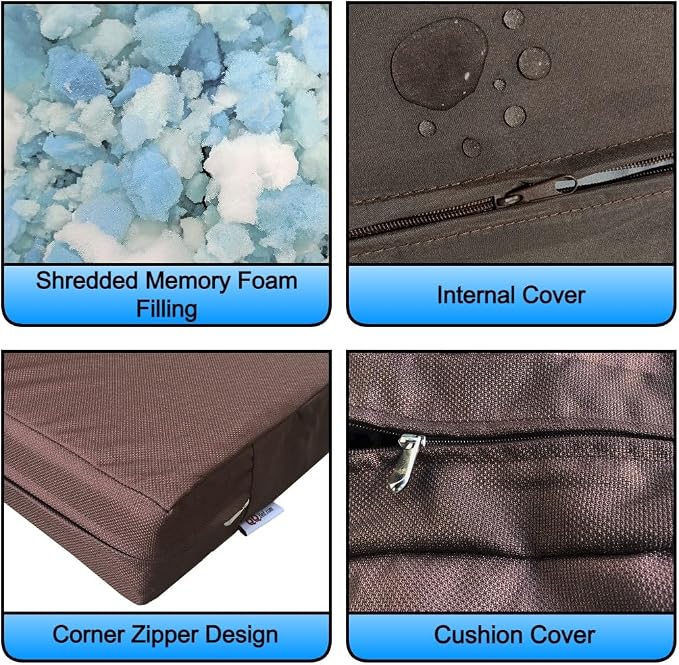 2 Pack 24X22 Inch Outdoor Back Cushion Memory Foam Pillows with Waterproof Internal Cover for Patio Furniture, Sofa, Loveseat, Deep Seat Chair - Brown Color
