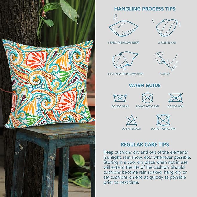 EAGLE PEAK Set of 4 Throw Pillow Covers, Modern Decorative Square Toss Pillow Cushion Case 17 x 17 inch for Home Patio Garden Sofa Chair Couch Furniture， Paisley White