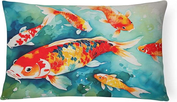 Caroline's Treasures DAC2796PW1216 Koi Fish Throw Pillow Machine Washable, Indoor Outdoor Decorative Pillow for Couch, Bed or Patio, 12HX16W