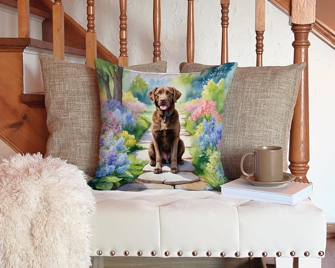 Caroline's Treasures Chesapeake Bay Retriever Spring Path Throw Pillow Machine Washable, Indoor Outdoor Decorative Pillow for Couch, Bed or Patio, 14Hx14W