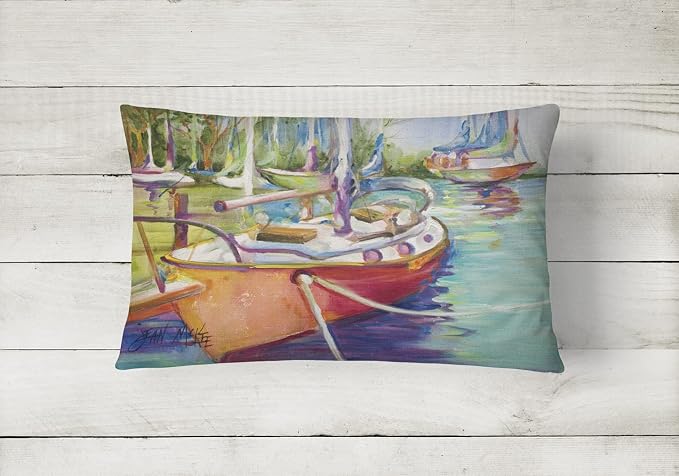 Caroline's Treasures JMK1028PW1216 Red Sailboat Canvas Fabric Decorative Pillow Machine Washable, Indoor Outdoor Decorative Pillow for Couch, Bed or Patio, 12HX16W