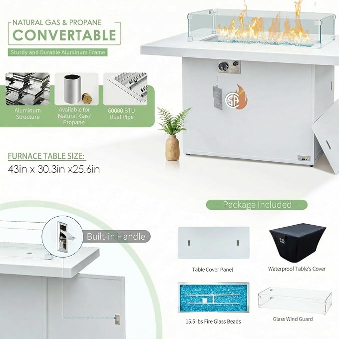 RADIATA 6 Seater Extra Large Modern Aluminum Outdoor Sofa with Lay Out Chair & Fire Pit Table, 500 lbs Durable Sectional Set for Heavy People, All Weather Comfy Patio Furniture Set for Backyard, Teal