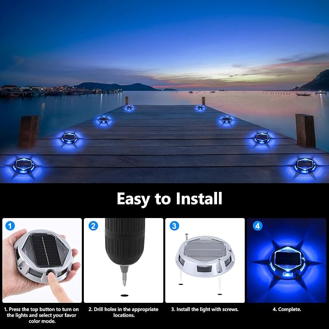 Solar Deck Light Outdoor, 12 Pack 9 Colors in 1 Solar Driveway Dock Lights, IP67 Waterproof Solar Powered Outdoor Light, RGB Step Lights for Outside Garden Yard Fence Stair Sidewalk Pathway Walkway